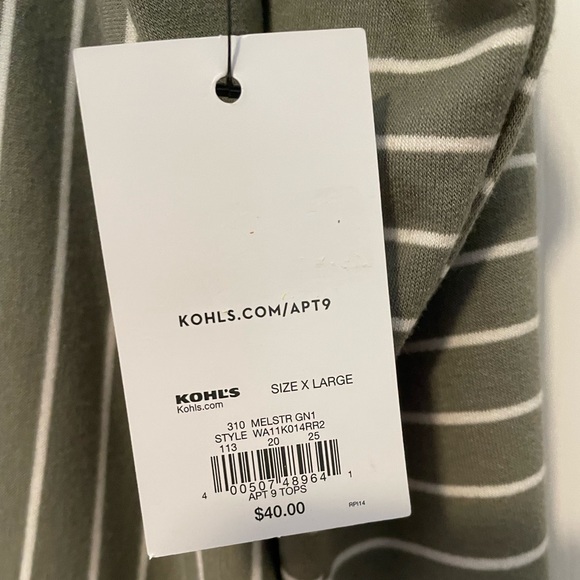 NWT XL Apt9 Green/White Striped Top - Picture 5 of 5